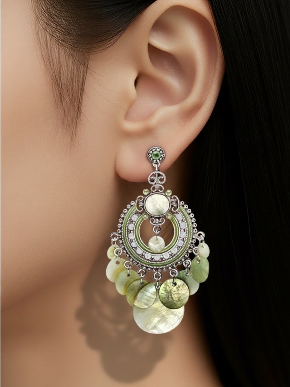 Boho Shell Crystal Rhinestone Dangle Earrings